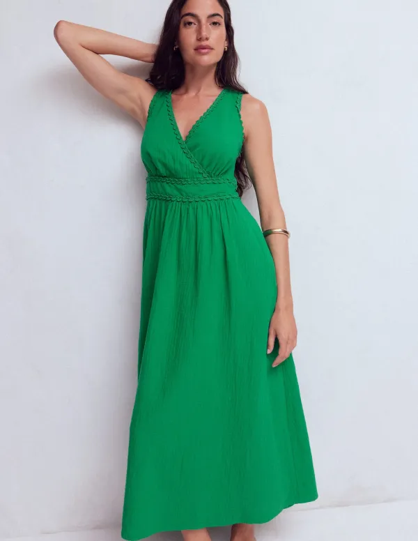 Boden Lorna Trim Double Cloth Dress, Rich Emerald